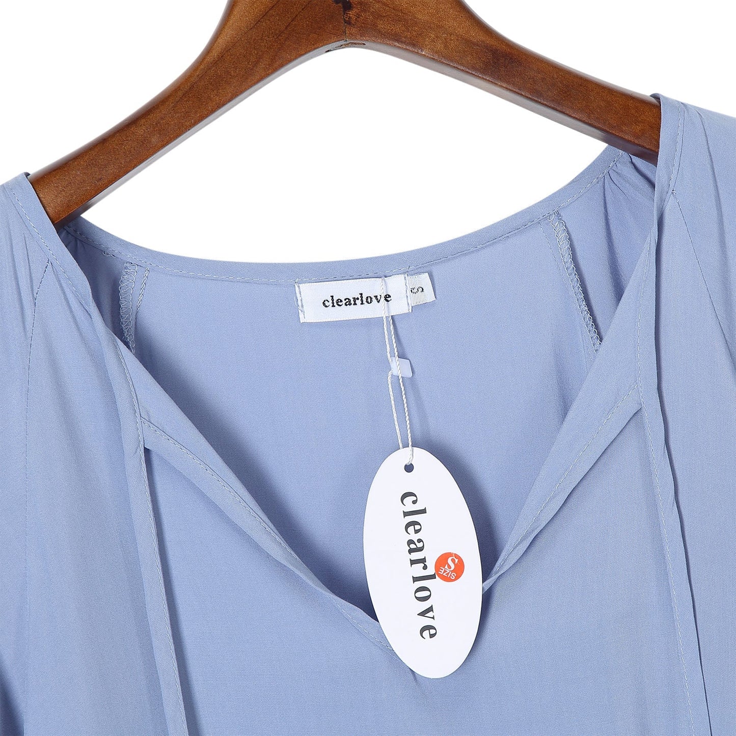 CLEARLOVE Women's V Neck Top Short Ruffle Drawstring Shirt Blue