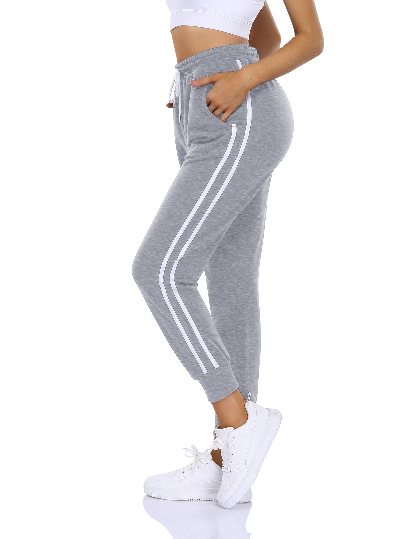 YESFASHION Women's Drawstring Exercise Pants Grey