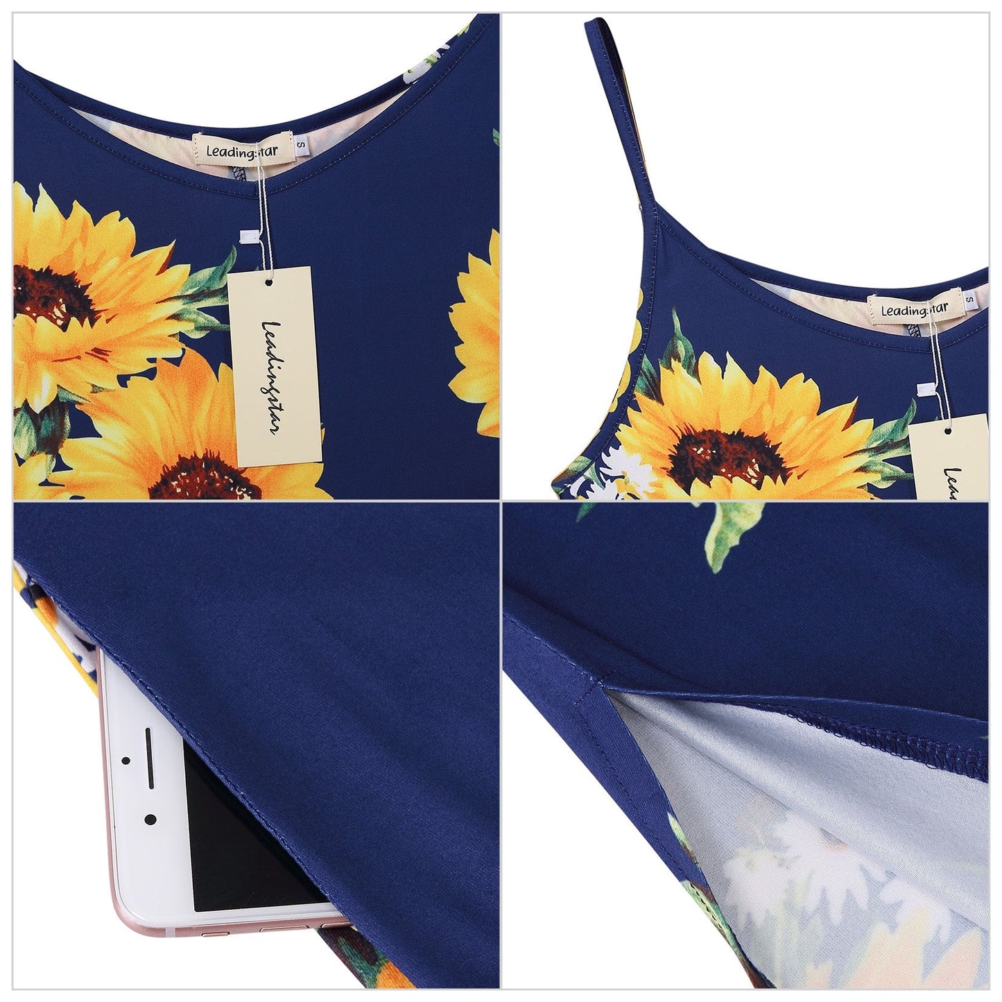 YESFASHION Women's Summer Casual Sleeveless V Neck Floral Dress Blue