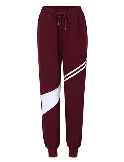 YESFASHION Women's Drawing Pockets Casual Sports Pants Wine Red