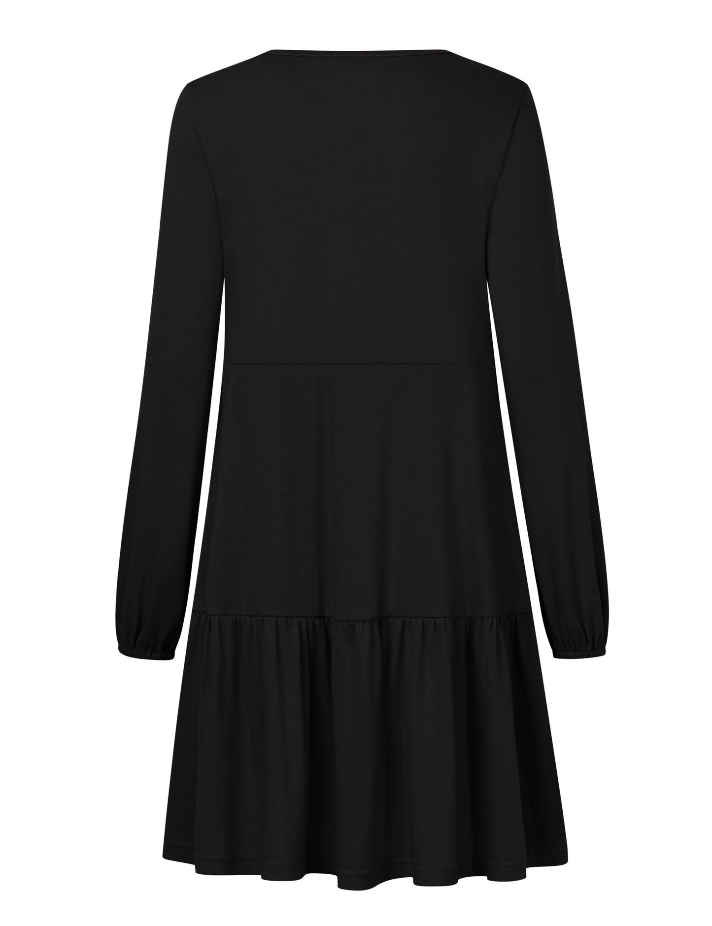 YESFASHION Women's V Neck Layered Dress Long Sleeve Dress Black