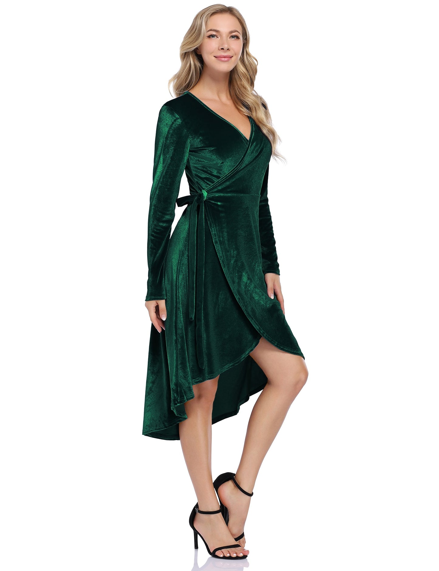 YESFASHION Women Velvet V-Neck Long Sleeve Empire Party Dress