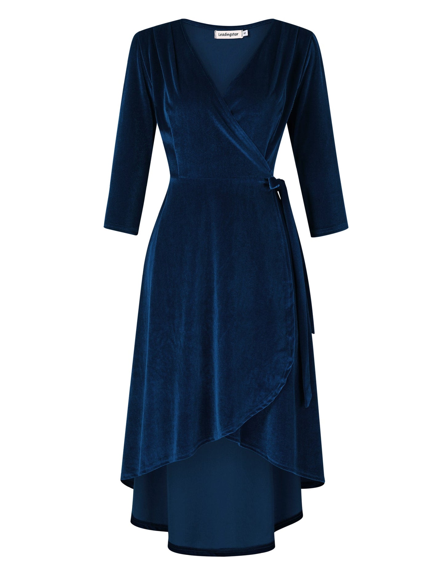 YESFASHION Women's Velvet V-Neck Long Sleeve Casual Party Dress Dark blue