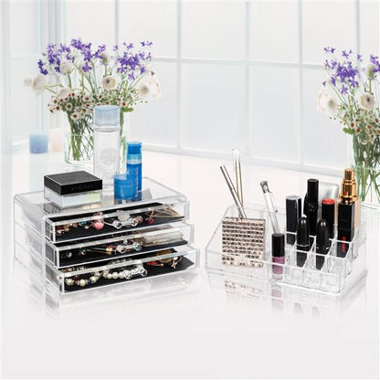 SHININGLOVE 2pcs/set Plastic Cosmetic Box Makeup Case 3-drawer Transparent