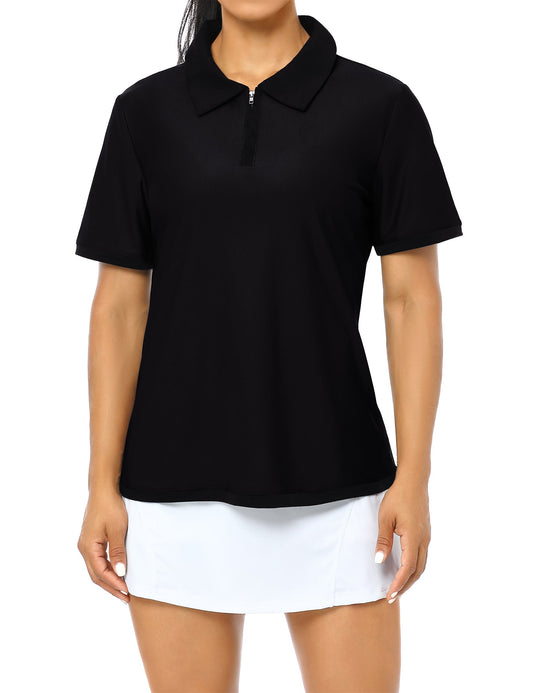 YESFASHION Polo Shirts for Women Golf Tops Black