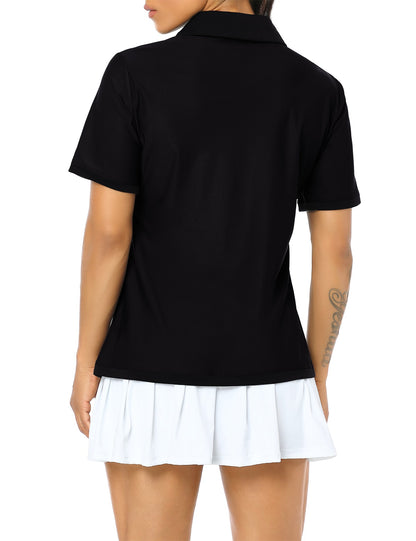 YESFASHION Polo Shirts for Women Golf Tops Black