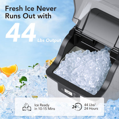 GARVEE 44Lbs Nugget Ice Maker Stainless Steel Countertop Ice Machine for Home Office Bar