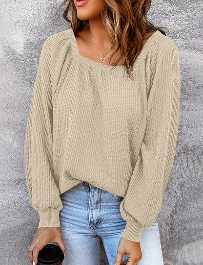 YESFASHION Square Neck Loose Casual Knitted Sweater Tops