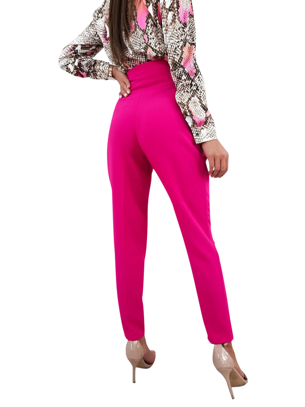 YESFASHION Solid Color Slim Fitting Pants Button Pants