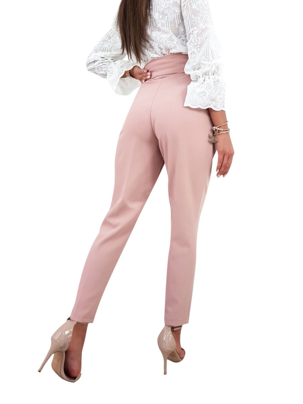 YESFASHION Solid Color Slim Fitting Pants Button Pants