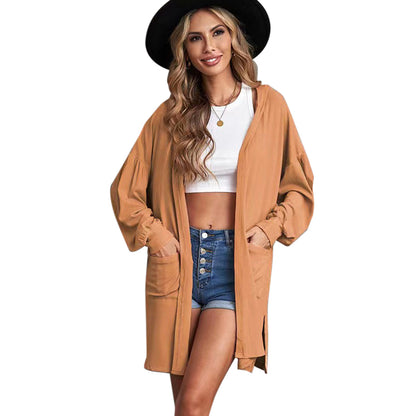 YESFASHION Pocket Hooded Long Sleeve Cardigan Women Sweaters