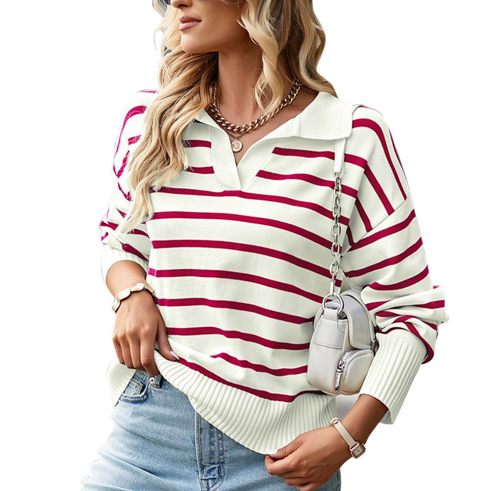 YESFASHION Striped Sweater Soft Andcomfortable Warm Top Casual Women