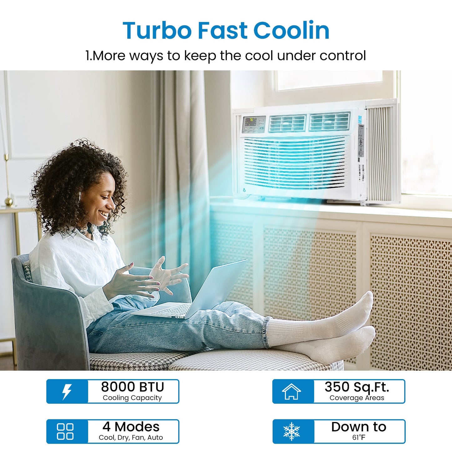 GARVEE 8000BTU Air Conditioner Turbo Fast Cooling AC Unit with Remote/App Control Flexible Window Opening