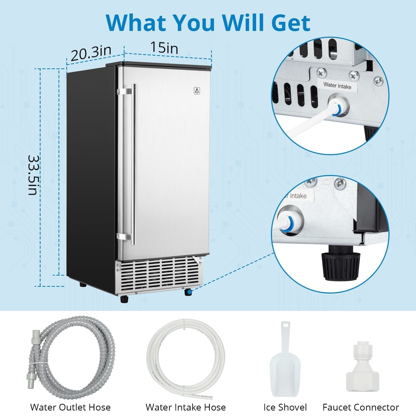 WHIZMAX 85Lbs Commercial Ice Maker Machine Stainless Steel Undercounter Freestanding Ice Maker