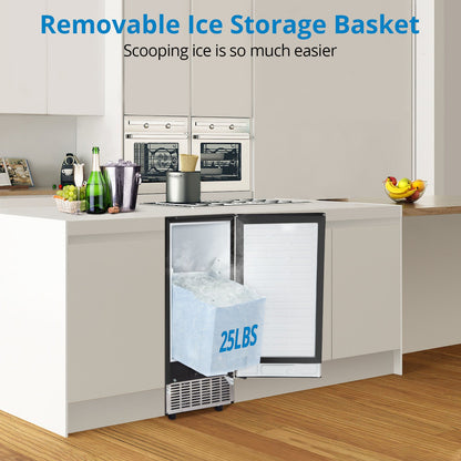 GARVEE 85Lbs Commercial Ice Maker Machine Stainless Steel Undercounter Freestanding Ice Maker