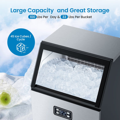 ACEKOOL 100LBS Commercial Ice Maker Machine Under Counter Stainless Steel Ice Machine