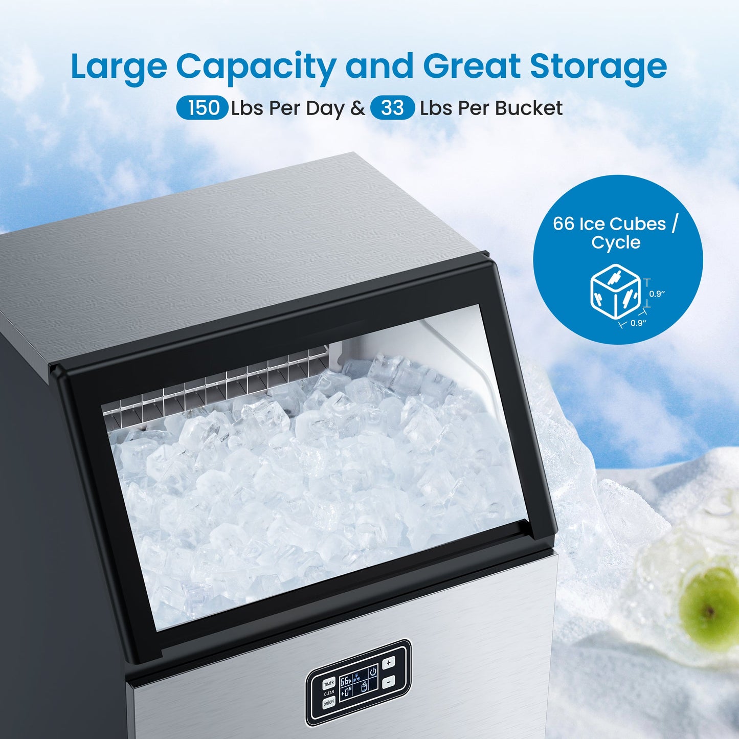 GARVEE 150LBS Commercial Ice Maker Machine Under Counter Stainless Steel Ice Machine