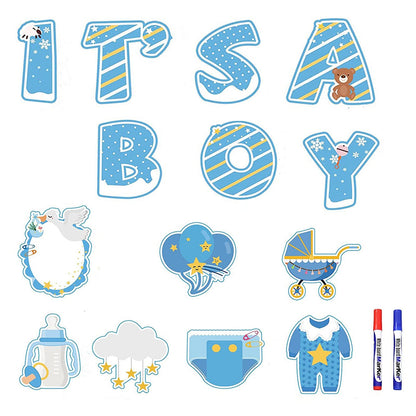 YIWA 14PCS Its a Boy Baby Shower Yard Sign with Stakes Waterproof Gender Reveal Yard Sign