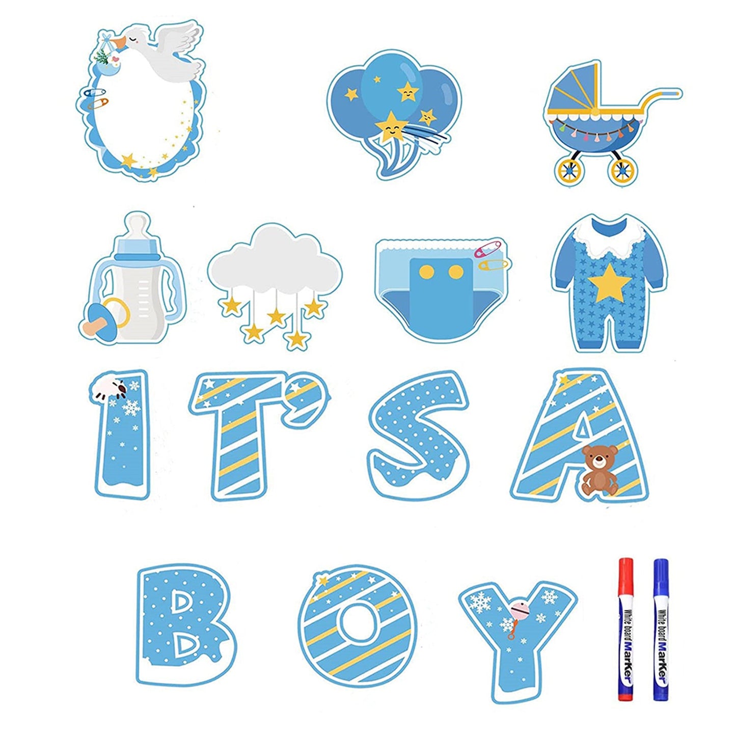 YIWA 14PCS Its a Boy Baby Shower Yard Sign with Stakes Waterproof Gender Reveal Yard Sign