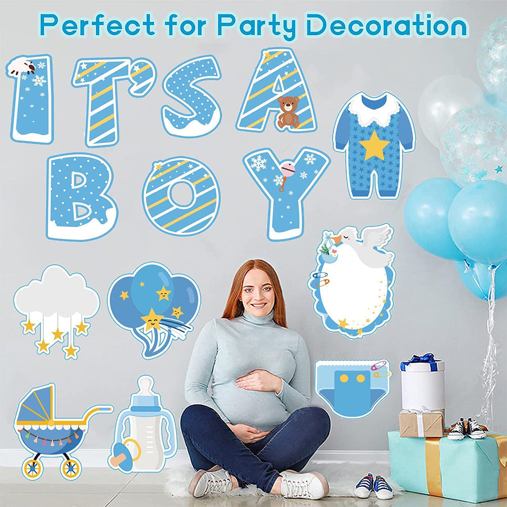 YIWA 14PCS Its a Boy Baby Shower Yard Sign with Stakes Waterproof Gender Reveal Yard Sign