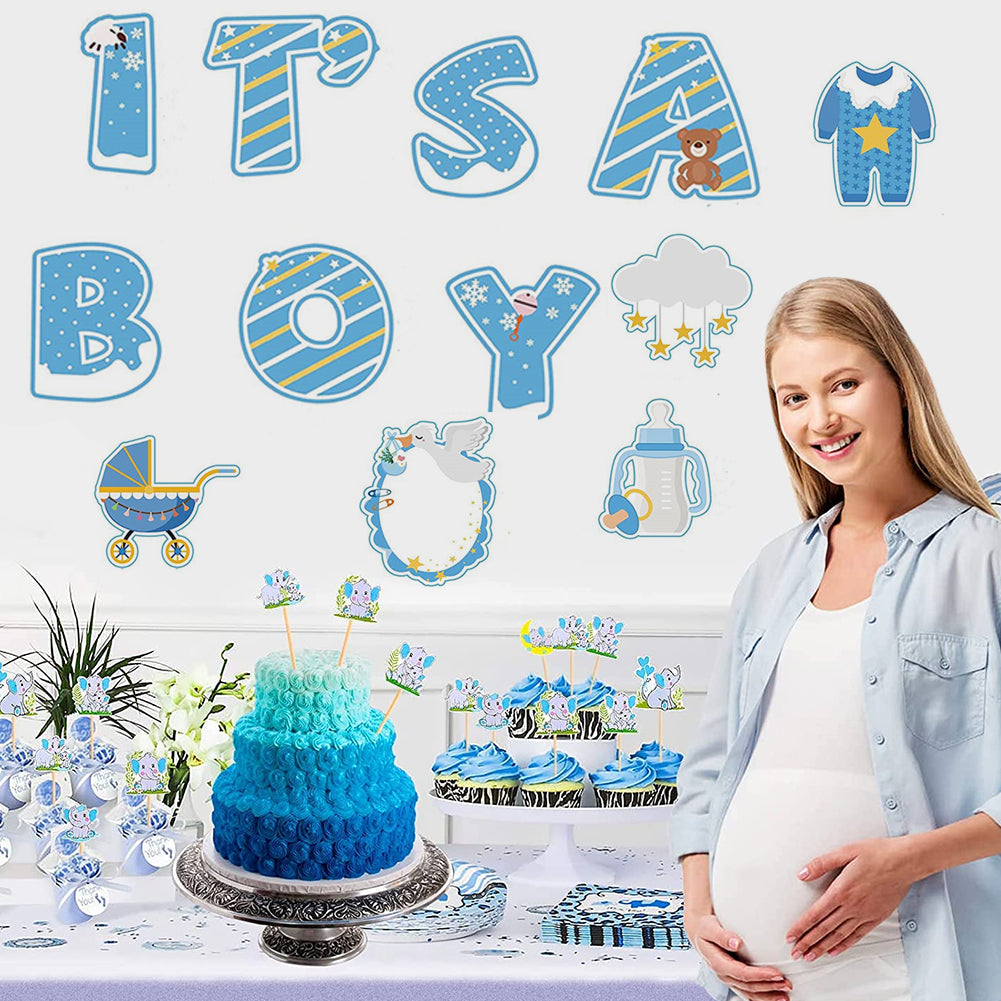 YIWA 14PCS Its a Boy Baby Shower Yard Sign with Stakes Waterproof Gender Reveal Yard Sign