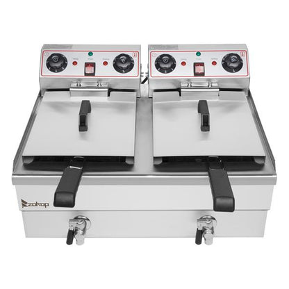 ZOKOP Double Tank Deep Fryer EH102V 16.9QT / 16L Stainless Steel Faucet