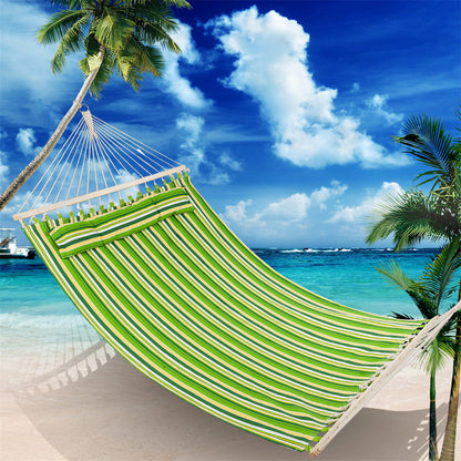 THBOXES 2 People Hammock with Wooden Poles Green Print Hanging Bed Green