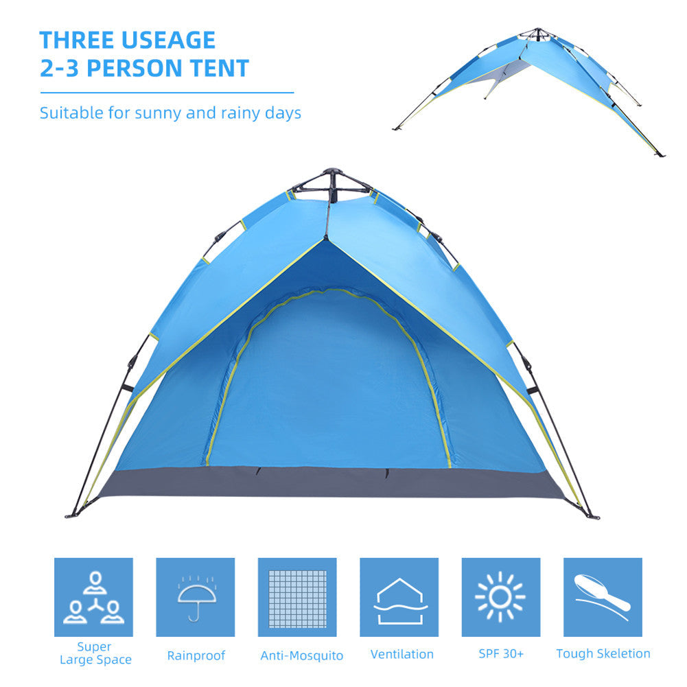 THBOXES Camping Tent 4-side Double-layer Double-door Hydraulic Easy Setup Tent Blue