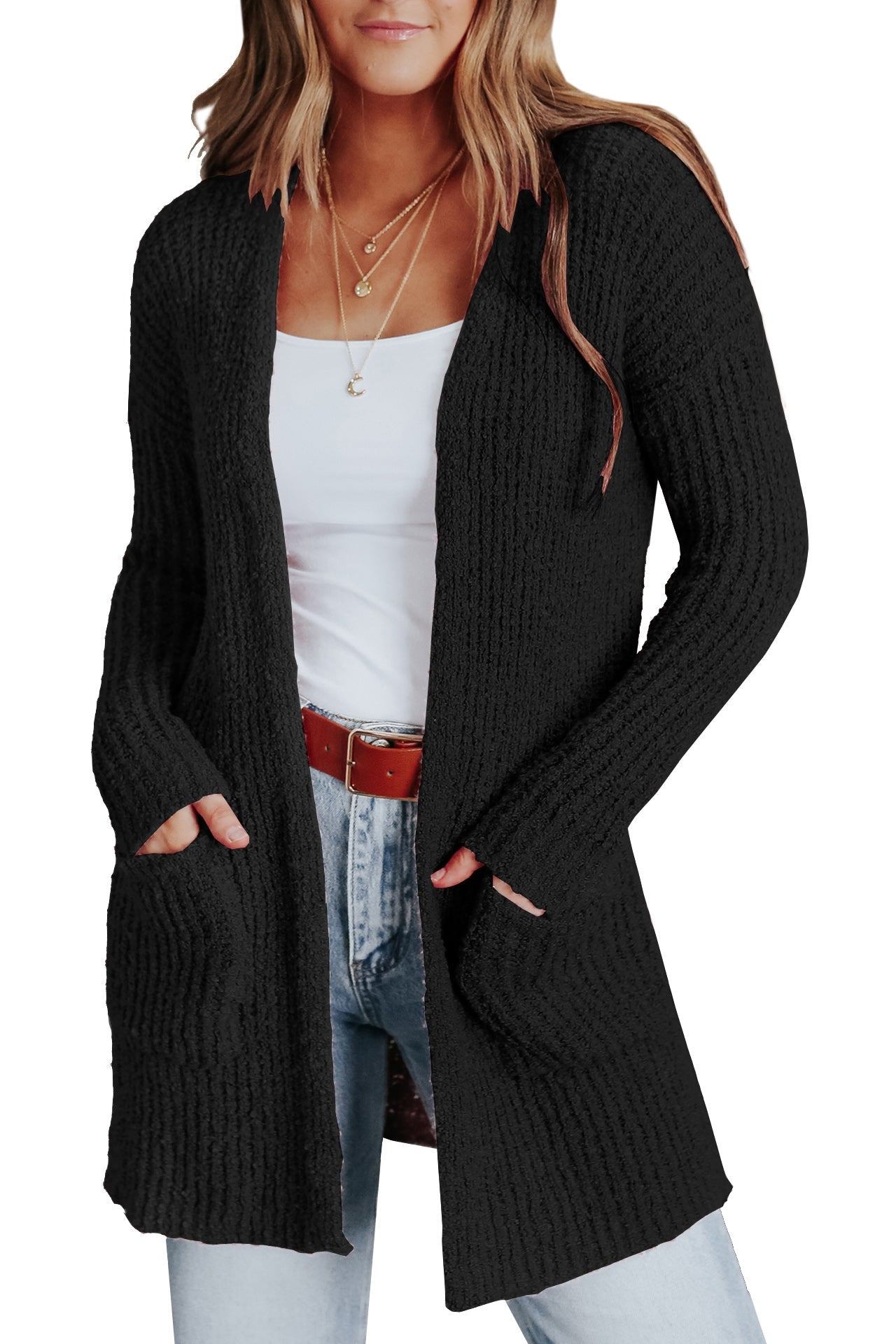 Women's Long Sleeve Cardigan Knit Jacket with Pockets