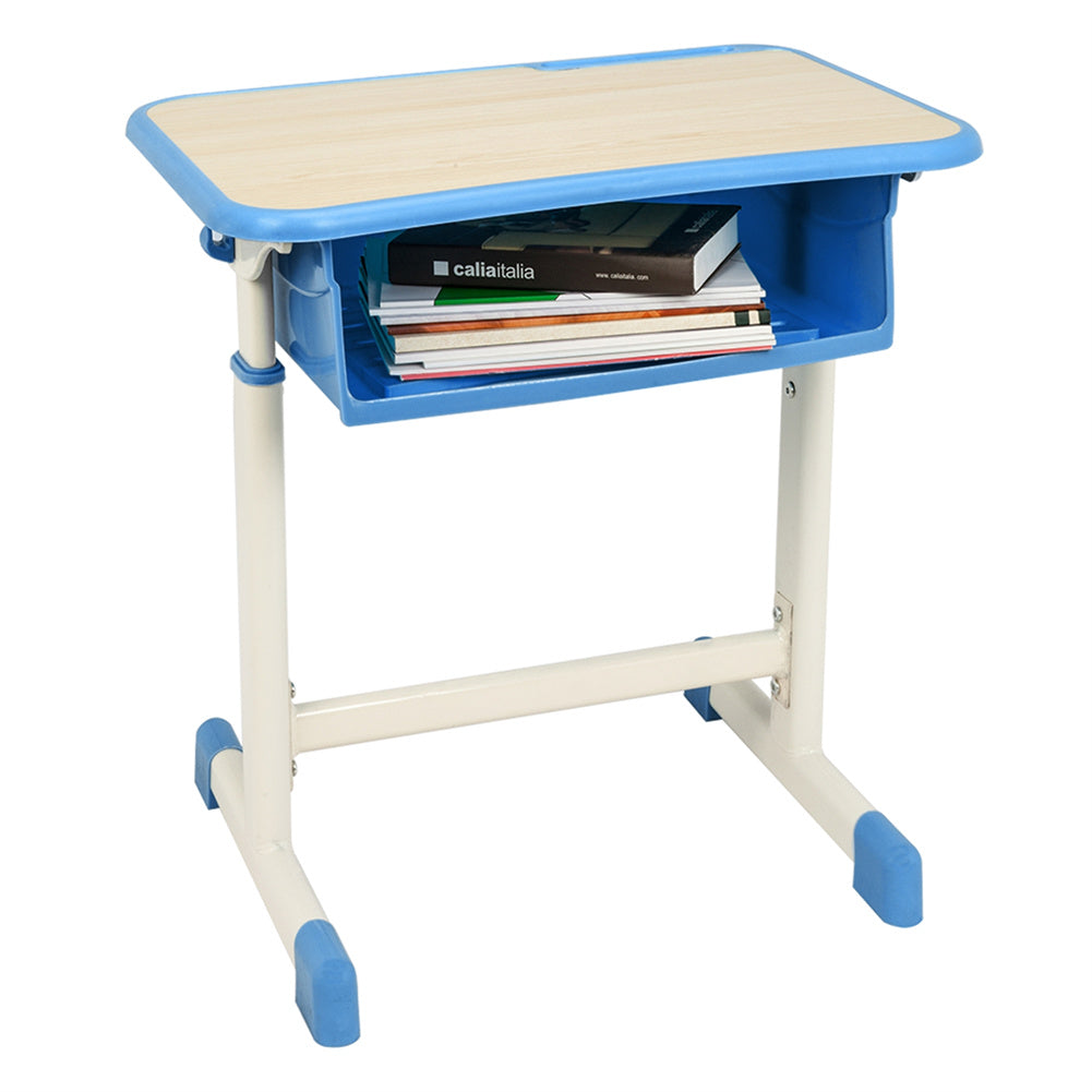 AMYOVE Student Table Chair Set Adjustable White Paint Wood Grain Surface Plastic Blue