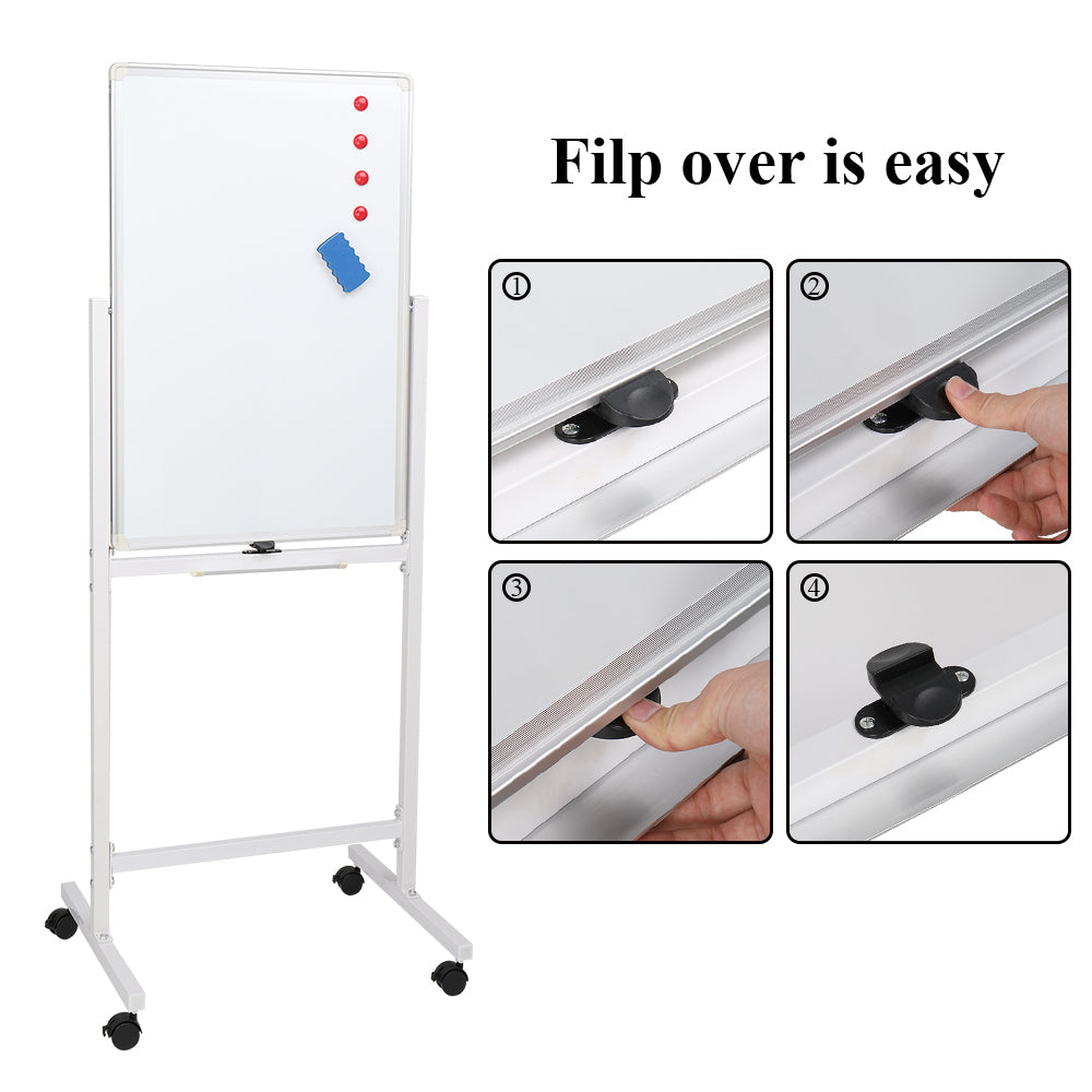 YIWA 120x60cm Vertical Movable Double-sided Whiteboard with Stand Office Classroom White