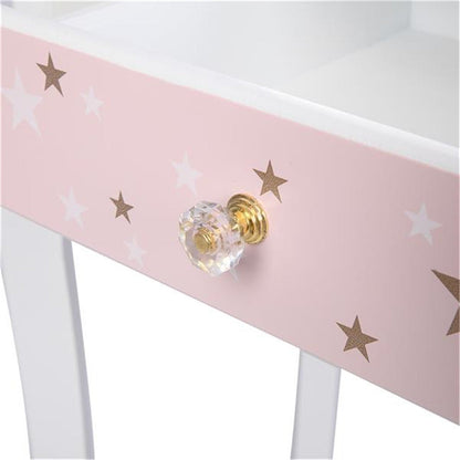 AMYOVE Children Dressing Table Set with Three-sided Folding Mirror Single Drawer Chair Pink