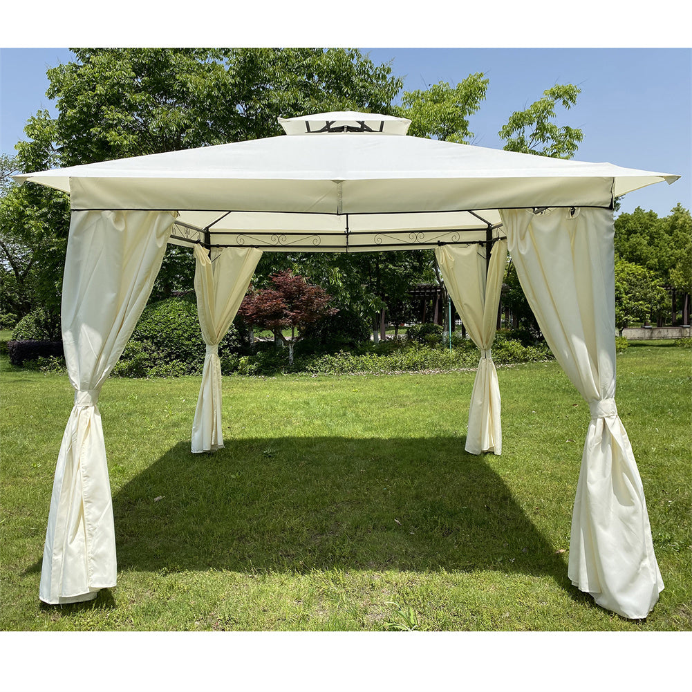 THBOXES 10x10ft Outdoor Tent with 4 Sided Curtains Double Top Waterproof Beige