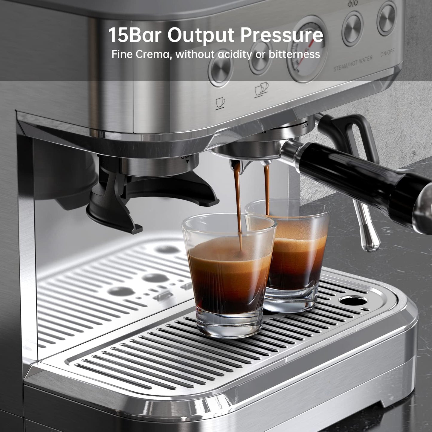 GARVEE Espresso Machine with Milk Frother and Grinder 15 Bar Automatic Espresso Coffee Machine Coffee Maker