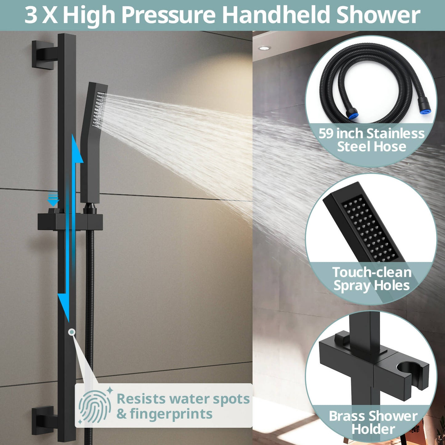 RainfallCascade 10” High-Pressure Shower Faucet, Wall Mount, Rough in-Valve, 2.5 GPM