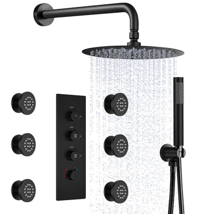 RelaxaJet 12" High-Pressure Rainfall Shower Faucet with Handheld Spray, Wall Mount, Rough in-Valve