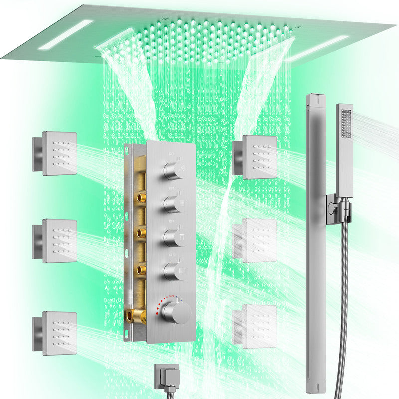 Luxury LightWave High-Pressure Shower System, Ceiling Mount, LED Light, Thermostatic Valve, 2.5 GPM