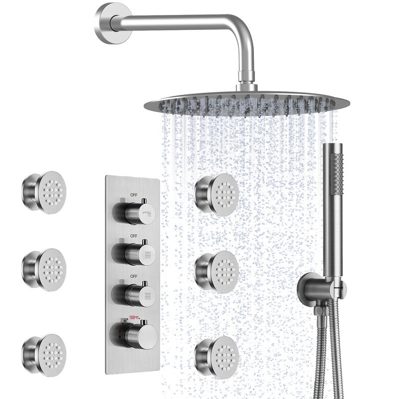 RelaxaJet 12" High-Pressure Rainfall Shower Faucet with Handheld Spray, Wall Mount, Rough in-Valve