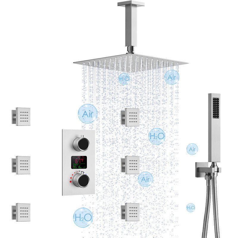 SmartTempFlow 12" High-Pressure Rainfall Shower Faucet, Ceiling Mount, Rough in-Valve, 2.5 GPM