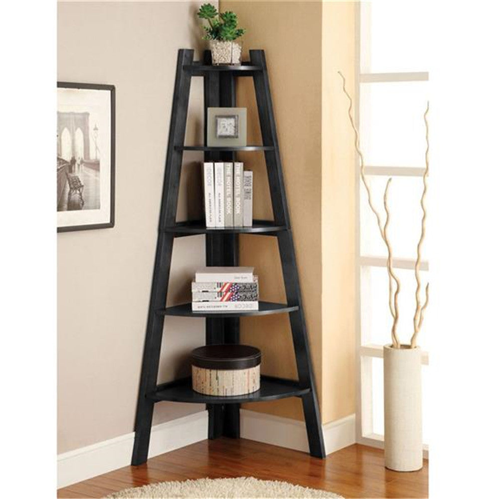 ALICIAN 5 Tier Corner Shelf Stand Wood Display Storage Home Furniture Rack Black