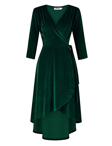 YESFASHION Women's Velvet V-Neck Long Sleeve Casual Party Dress