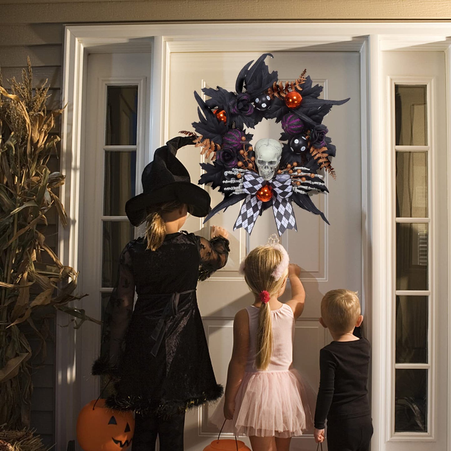 CYNDIE Halloween Wreath for Front Door Skeleton Decorations