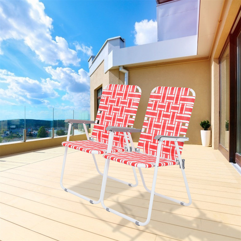 ALICIAN 2pcs Beach Chair Steel Tube Bearing 120kg Folding Beach Chair Red White Strips