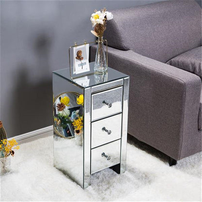 AMYOVE Mini Cabinet Table with 3-drawers Nightstand Bedroom Silver