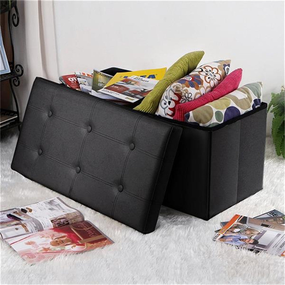 AMYOVE Folding Storage Cube Seat PU Leather 76*38*38cm Black