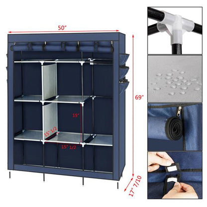 RONSHIN 69" Clothing Organizer Wardrobe Storage Closet Clothes Portable Wardrobe Navy Blue