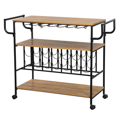 ALICIAN 3-tier Wine Rack Cart Kitchen Rolling Storage Bar Wood Table Serving Trolley Black