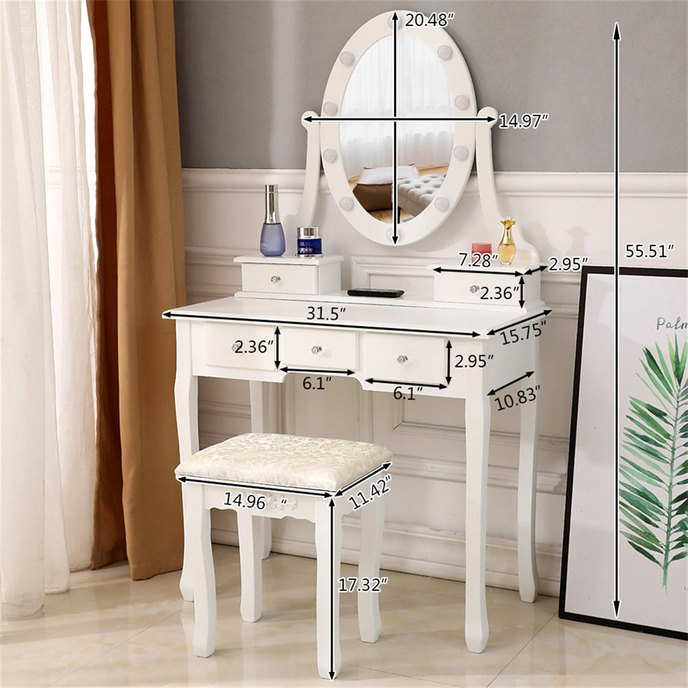 AMYOVE 5-drawer Dressing Table with Single Mirror White