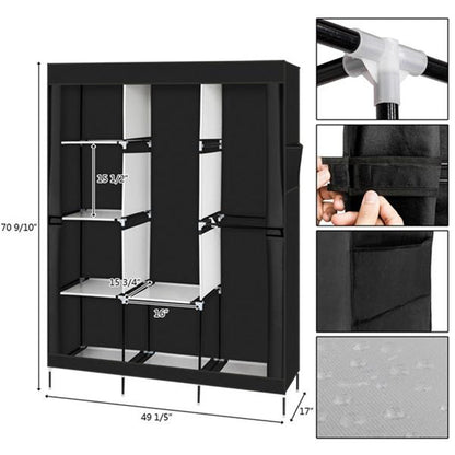 RONSHIN Portable Closet Wardrobe Clothes Rack 4-tier 8-rack W/3 Hanger 125*43.18*180cm Black