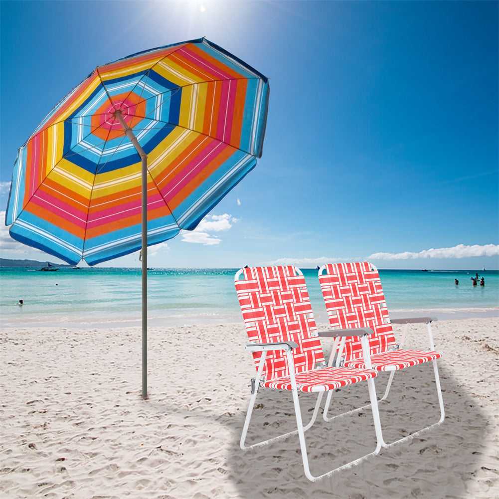 ALICIAN 2pcs Beach Chair Steel Tube Bearing 120kg Folding Beach Chair Red White Strips